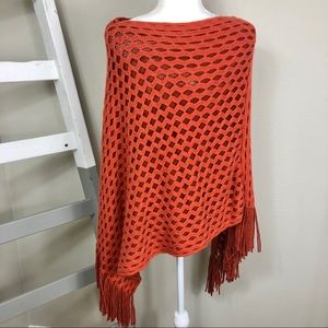 GWBG Wool Blend Fringe Sweater Poncho Pumpkin S/M